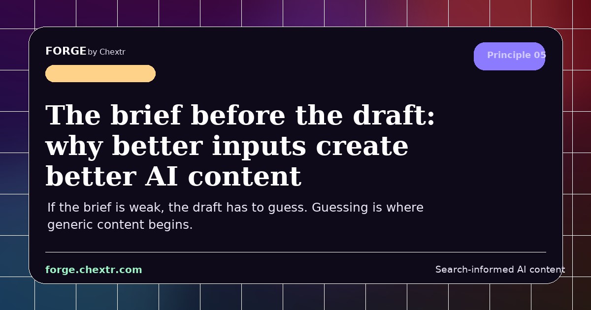 SERPSEOLOGY by Forge visual card for The brief before the draft: why better inputs create better AI content